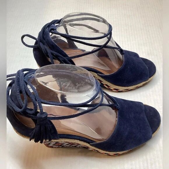 Cabi isla‎ espadrille wedged suede sandal navy blue - Picture 3 of 9